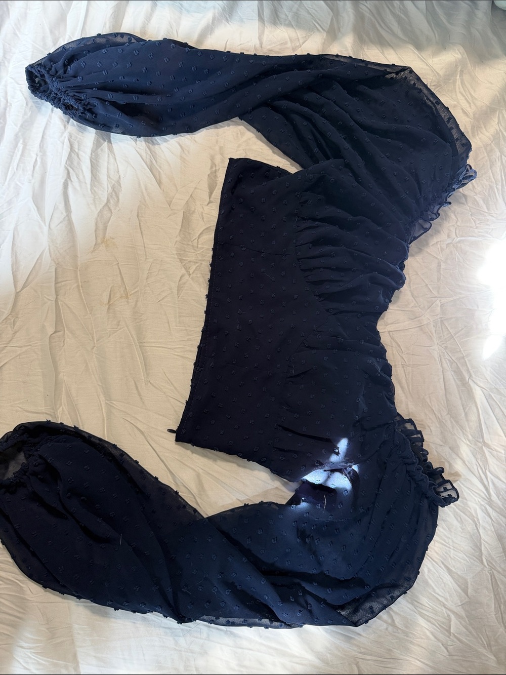 SHEIN Navy Textured Off-Shoulder Bandeau with Sheer Puff Sleeves